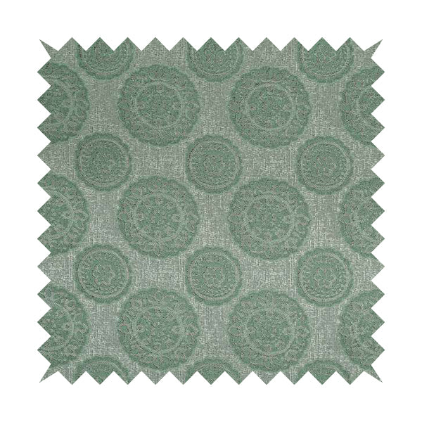 Aqua Silver Grey Coloured Floral Round Medallion Design Soft Chenille Upholstery Fabric JO-56 - Made To Measure Curtains