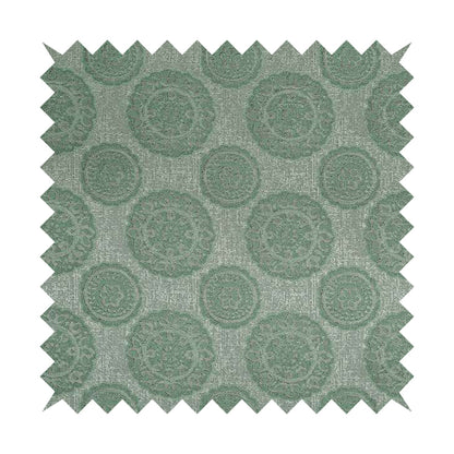 Aqua Silver Grey Coloured Floral Round Medallion Design Soft Chenille Upholstery Fabric JO-56 - Made To Measure Curtains