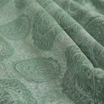 Aqua Silver Grey Coloured Floral Round Medallion Design Soft Chenille Upholstery Fabric JO-56 - Made To Measure Curtains