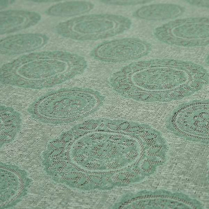 Aqua Silver Grey Coloured Floral Round Medallion Design Soft Chenille Upholstery Fabric JO-56 - Made To Measure Curtains