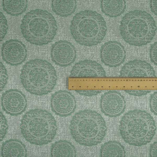 Aqua Silver Grey Coloured Floral Round Medallion Design Soft Chenille Upholstery Fabric JO-56 - Made To Measure Curtains