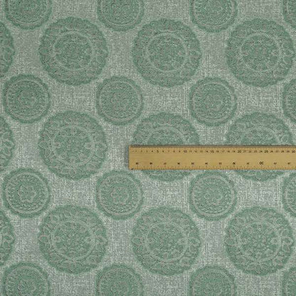 Aqua Silver Grey Coloured Floral Round Medallion Design Soft Chenille Upholstery Fabric JO-56 - Made To Measure Curtains