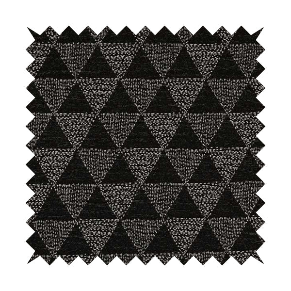 Piccadilly Collection Geometric Triangle Pattern Woven Upholstery Black Chenille Fabric JO-561 - Made To Measure Curtains