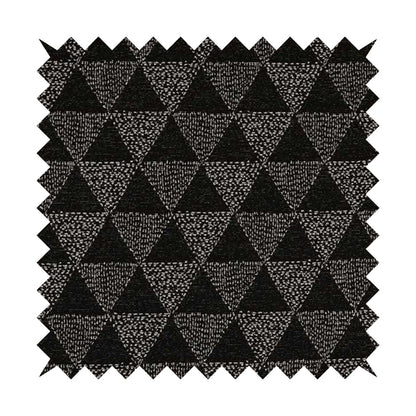 Piccadilly Collection Geometric Triangle Pattern Woven Upholstery Black Chenille Fabric JO-561 - Made To Measure Curtains