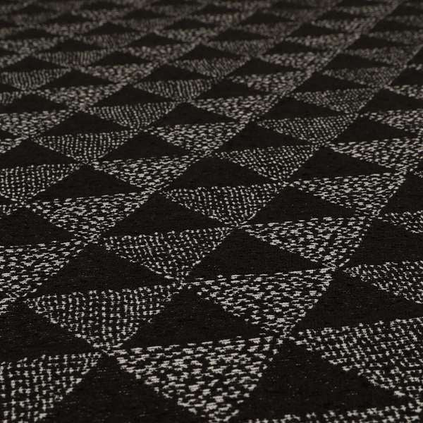 Piccadilly Collection Geometric Triangle Pattern Woven Upholstery Black Chenille Fabric JO-561 - Roman Blinds