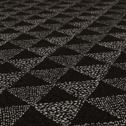 Piccadilly Collection Geometric Triangle Pattern Woven Upholstery Black Chenille Fabric JO-561