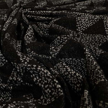 Piccadilly Collection Geometric Triangle Pattern Woven Upholstery Black Chenille Fabric JO-561