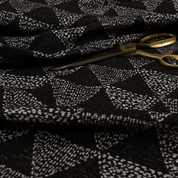 Piccadilly Collection Geometric Triangle Pattern Woven Upholstery Black Chenille Fabric JO-561 - Roman Blinds