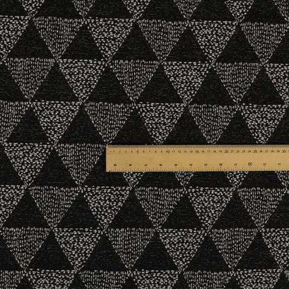 Piccadilly Collection Geometric Triangle Pattern Woven Upholstery Black Chenille Fabric JO-561 - Roman Blinds