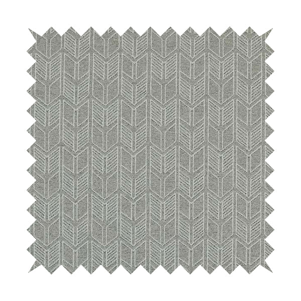 Piccadilly Collection Geometric Chevron Pattern Woven Upholstery Silver Chenille Fabric JO-563 - Roman Blinds