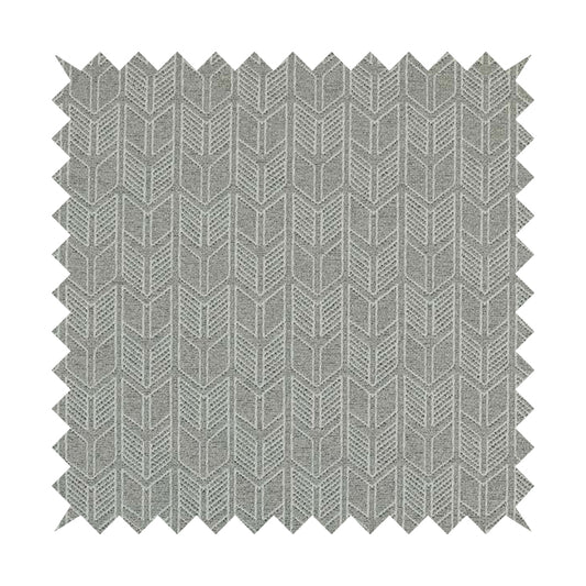 Piccadilly Collection Geometric Chevron Pattern Woven Upholstery Silver Chenille Fabric JO-563