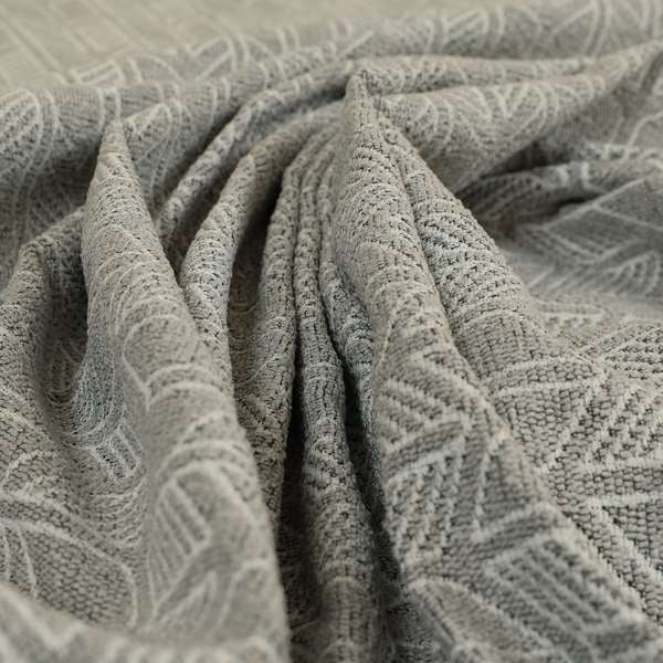 Piccadilly Collection Geometric Chevron Pattern Woven Upholstery Silver Chenille Fabric JO-563 - Roman Blinds