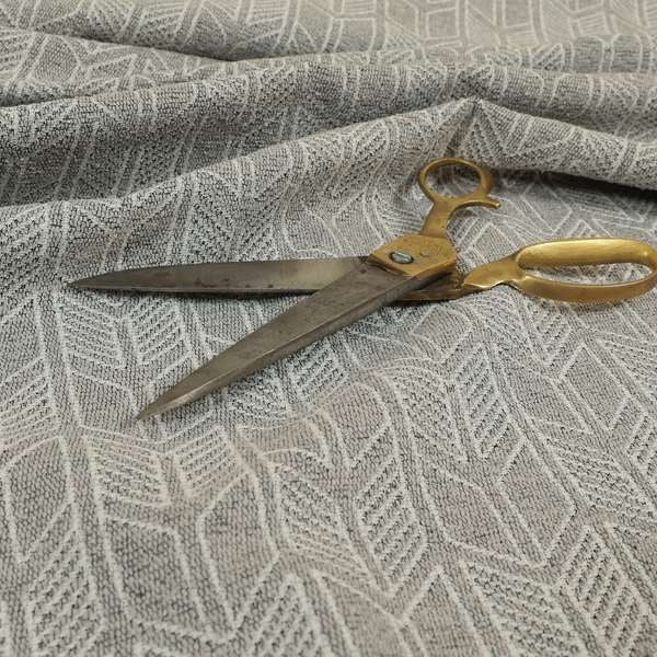 Piccadilly Collection Geometric Chevron Pattern Woven Upholstery Silver Chenille Fabric JO-563 - Made To Measure Curtains