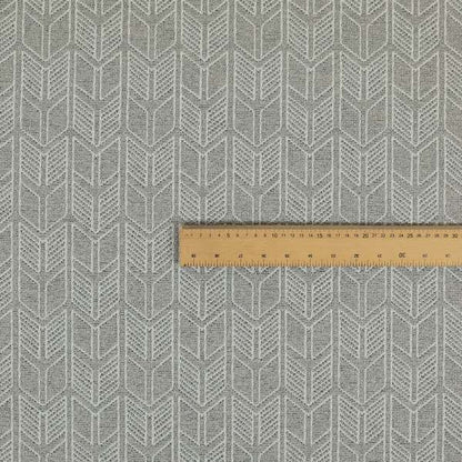 Piccadilly Collection Geometric Chevron Pattern Woven Upholstery Silver Chenille Fabric JO-563 - Roman Blinds