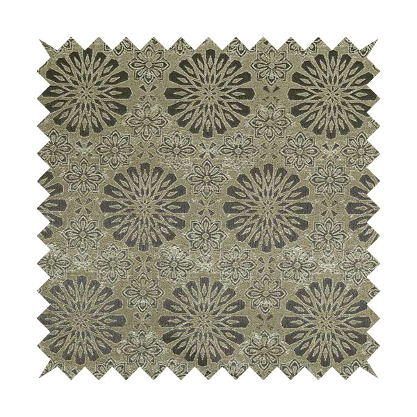 Beige Silver Grey Coloured Floral Medallion Pattern Soft Chenille Upholstery Fabric JO-57 - Roman Blinds