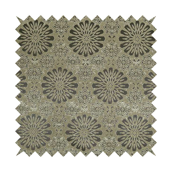 Beige Silver Grey Coloured Floral Medallion Pattern Soft Chenille Upholstery Fabric JO-57