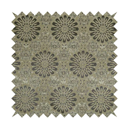 Beige Silver Grey Coloured Floral Medallion Pattern Soft Chenille Upholstery Fabric JO-57 - Made To Measure Curtains