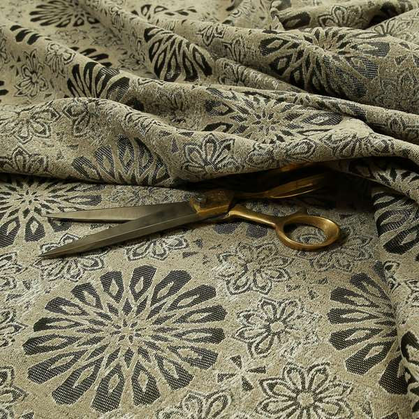 Beige Silver Grey Coloured Floral Medallion Pattern Soft Chenille Upholstery Fabric JO-57 - Handmade Cushions