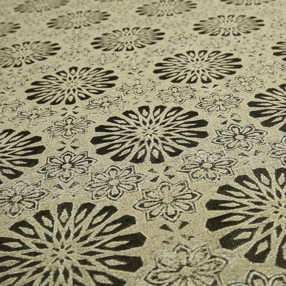 Beige Silver Grey Coloured Floral Medallion Pattern Soft Chenille Upholstery Fabric JO-57 - Made To Measure Curtains