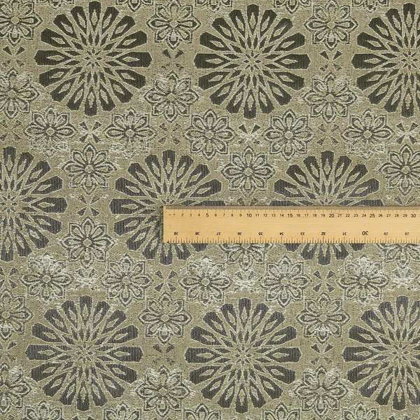 Beige Silver Grey Coloured Floral Medallion Pattern Soft Chenille Upholstery Fabric JO-57 - Roman Blinds