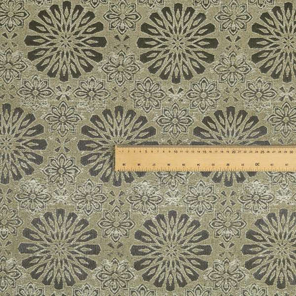 Beige Silver Grey Coloured Floral Medallion Pattern Soft Chenille Upholstery Fabric JO-57 - Made To Measure Curtains