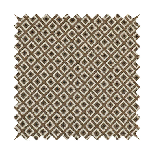 Fantasque Geometric Hexagon Pattern White Brown Chenille Fabric JO-570