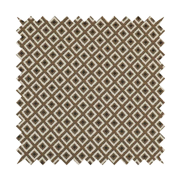 Fantasque Geometric Hexagon Pattern White Brown Chenille Fabric JO-570 - Made To Measure Curtains