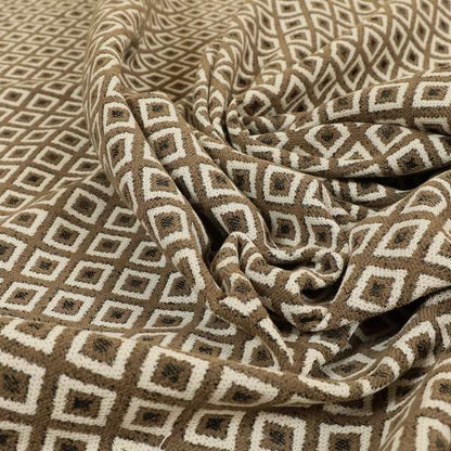 Fantasque Geometric Hexagon Pattern White Brown Chenille Fabric JO-570