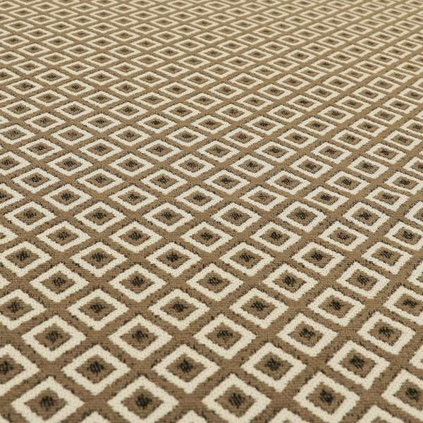 Fantasque Geometric Hexagon Pattern White Brown Chenille Fabric JO-570 - Roman Blinds