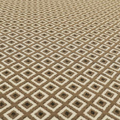 Fantasque Geometric Hexagon Pattern White Brown Chenille Fabric JO-570 - Roman Blinds