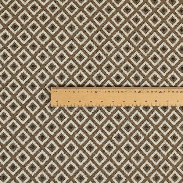 Fantasque Geometric Hexagon Pattern White Brown Chenille Fabric JO-570 - Roman Blinds