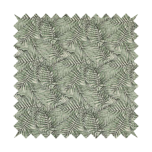 Fantasque All Over Jungle Leaf Inspired Pattern White Green Colour Chenille Fabric JO-572