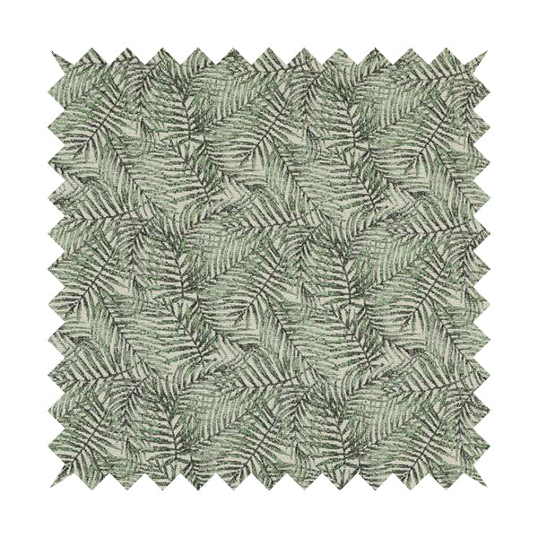 Fantasque All Over Jungle Leaf Inspired Pattern White Green Colour Chenille Fabric JO-572 - Made To Measure Curtains