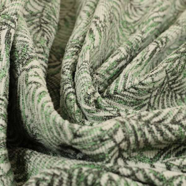 Fantasque All Over Jungle Leaf Inspired Pattern White Green Colour Chenille Fabric JO-572