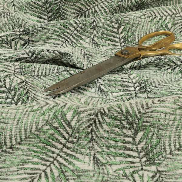 Fantasque All Over Jungle Leaf Inspired Pattern White Green Colour Chenille Fabric JO-572 - Made To Measure Curtains