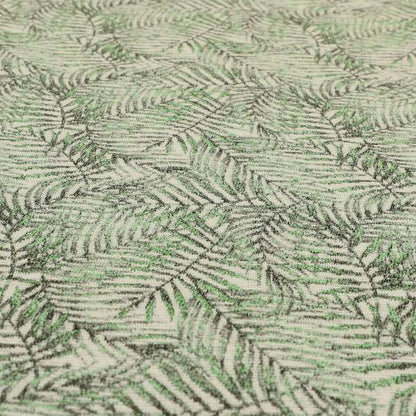 Fantasque All Over Jungle Leaf Inspired Pattern White Green Colour Chenille Fabric JO-572 - Made To Measure Curtains