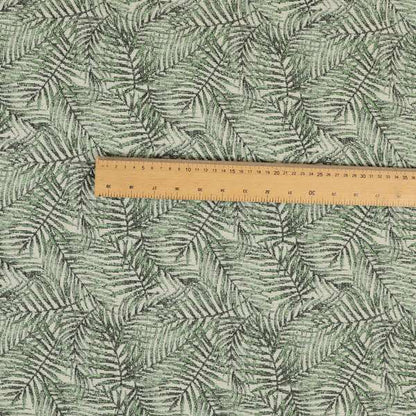 Fantasque All Over Jungle Leaf Inspired Pattern White Green Colour Chenille Fabric JO-572 - Made To Measure Curtains