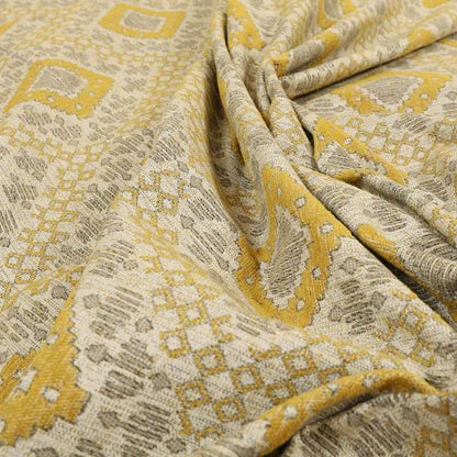 Atmosfera Quality Woven Geometric Inspired Pattern In Yellow Colour Fabric JO-574 - Roman Blinds