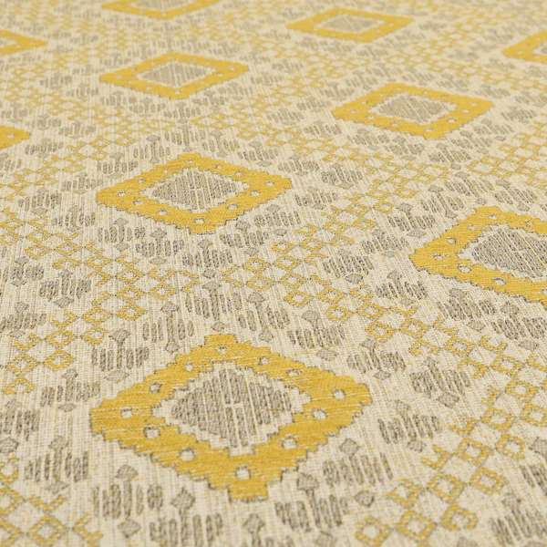 Atmosfera Quality Woven Geometric Inspired Pattern In Yellow Colour Fabric JO-574 - Roman Blinds