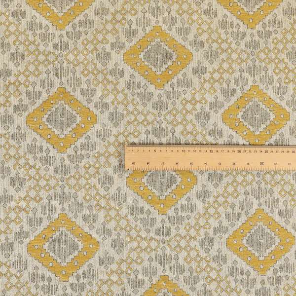 Atmosfera Quality Woven Geometric Inspired Pattern In Yellow Colour Fabric JO-574 - Made To Measure Curtains