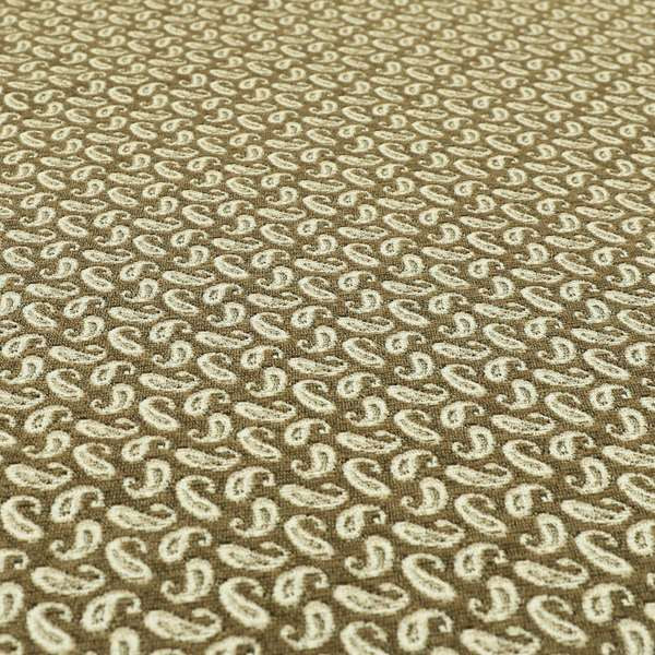 Fantasque Paisley Pattern White Brown Chenille Fabric JO-576 - Made To Measure Curtains