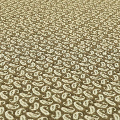 Fantasque Paisley Pattern White Brown Chenille Fabric JO-576 - Made To Measure Curtains