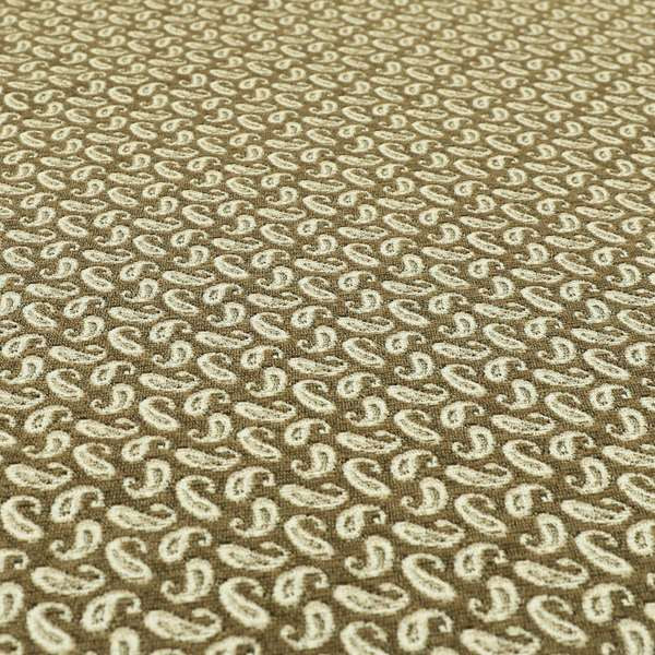 Fantasque Paisley Pattern White Brown Chenille Fabric JO-576
