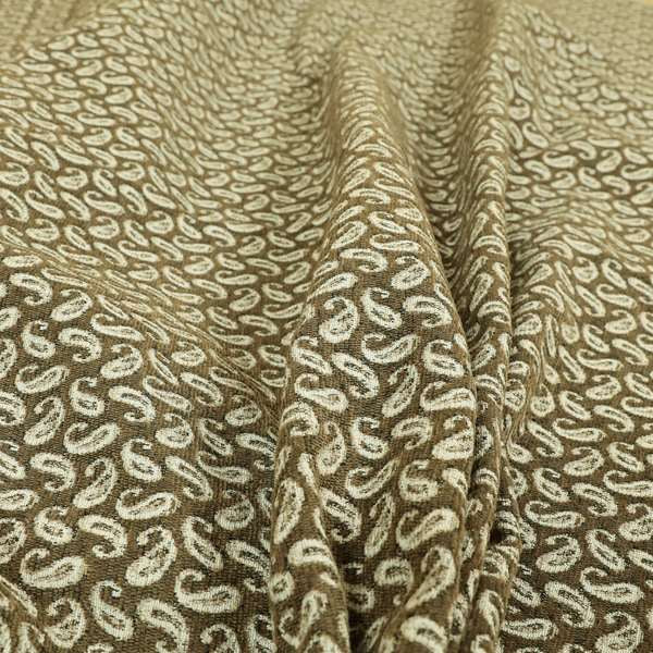 Fantasque Paisley Pattern White Brown Chenille Fabric JO-576 - Roman Blinds