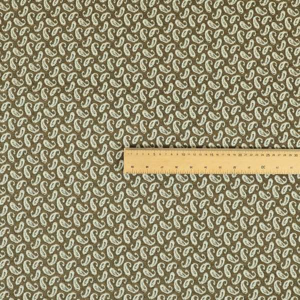 Fantasque Paisley Pattern White Brown Chenille Fabric JO-576 - Roman Blinds