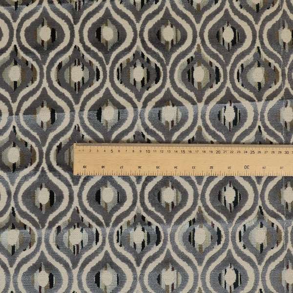 Ziani Modern Hourglass Geometric Pattern Velvet In Blue Colour JO-577 - Roman Blinds