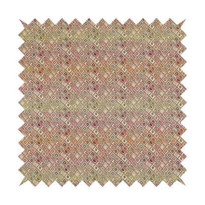 Madagascar Small Motifs Geometric Orange Pink Green Colour Pattern Interior Fabrics JO-580