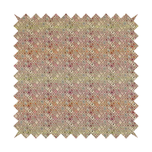 Madagascar Small Motifs Geometric Orange Pink Green Colour Pattern Interior Fabrics JO-580