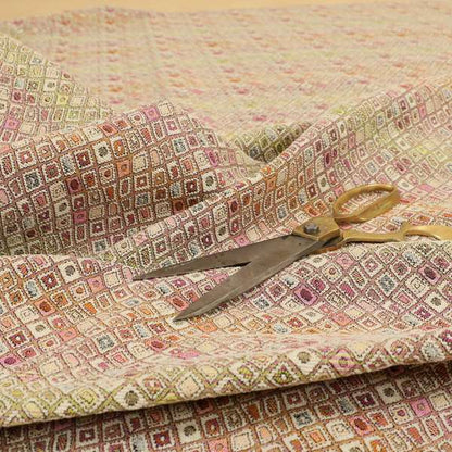 Madagascar Small Motifs Geometric Orange Pink Green Colour Pattern Interior Fabrics JO-580 - Made To Measure Curtains