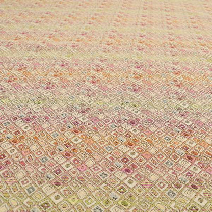 Madagascar Small Motifs Geometric Orange Pink Green Colour Pattern Interior Fabrics JO-580